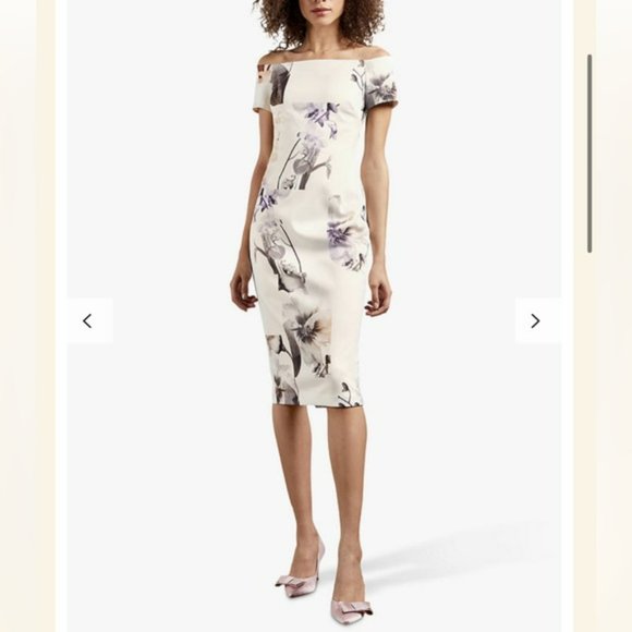 Ted Baker Sadie White Floral Off Shoulder Midi Pencil Dress NWT size 1 XS S - Picture 16 of 16